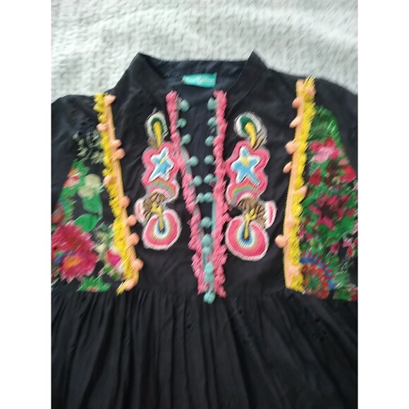 Love Positano Fringed Embroidered Flared Sleeve Dress Boho Cottage Core Feminine - Picture 14 of 15